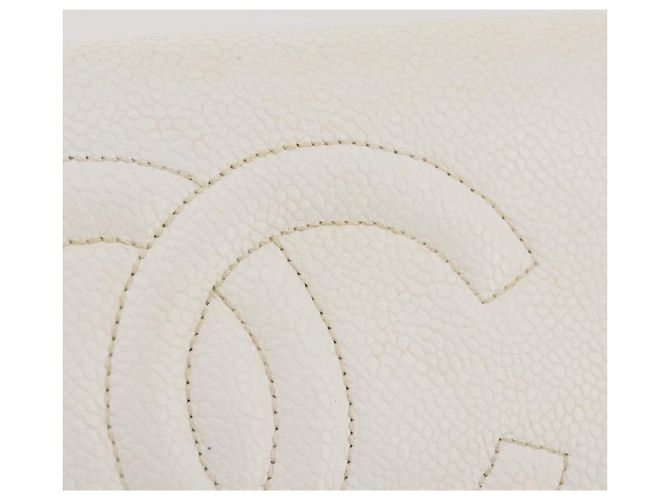 Bolso de hombro con cadena CHANEL Piel Caviar White Gold CC Auth 204805 Blanco Dorado - vista 2