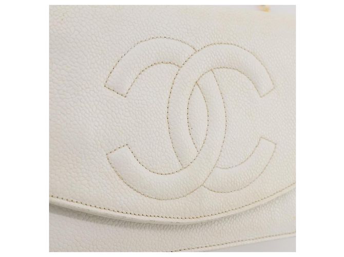 Bolso de hombro con cadena CHANEL Piel Caviar White Gold CC Auth 204805 Blanco Dorado - vista 22