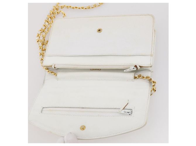 Bolso de hombro con cadena CHANEL Piel Caviar White Gold CC Auth 204805 Blanco Dorado - vista 23