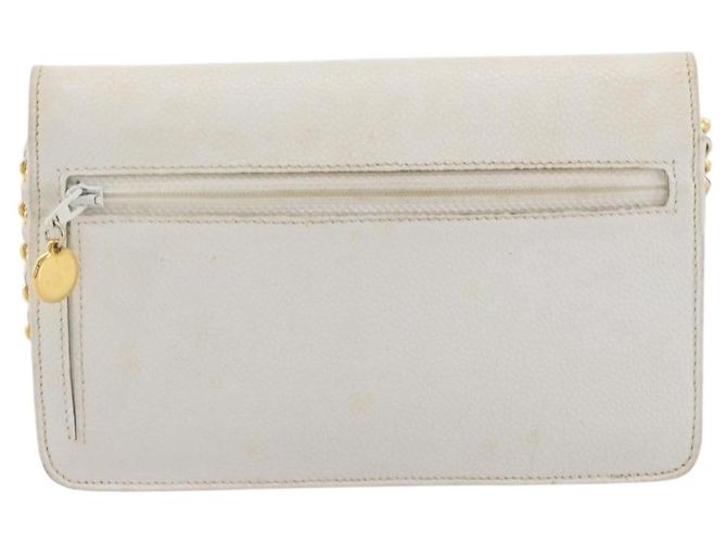 Bolso de hombro con cadena CHANEL Piel Caviar White Gold CC Auth 204805 Blanco Dorado - vista 3