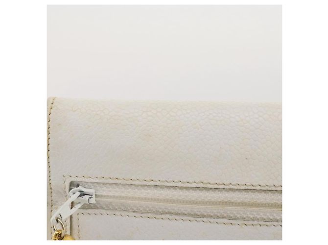Bolso de hombro con cadena CHANEL Piel Caviar White Gold CC Auth 204805 Blanco Dorado - vista 4