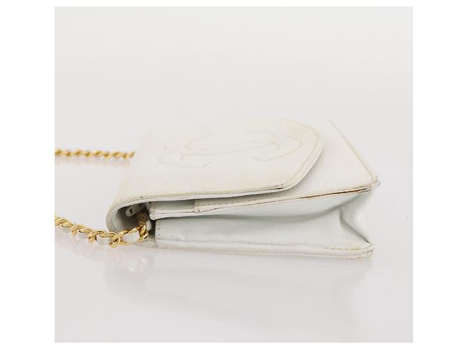 Bolso de hombro con cadena CHANEL Piel Caviar White Gold CC Auth 204805 Blanco Dorado - vista 6