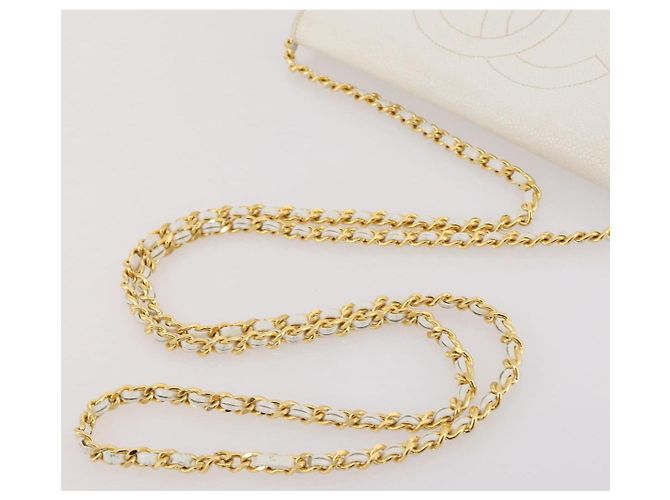 Bolso de hombro con cadena CHANEL Piel Caviar White Gold CC Auth 204805 Blanco Dorado - vista 9