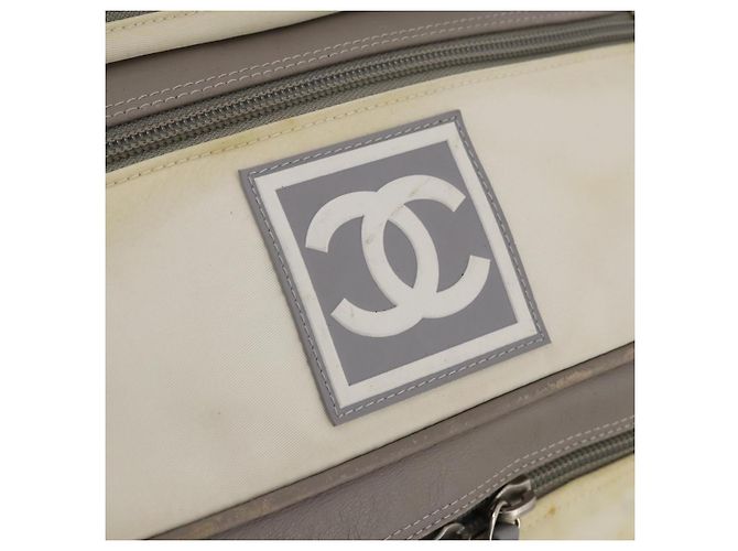 Mochila CHANEL Sports Line COCO Mark Nylon Couro Bege Silver CC Auth bs37020 Prata - vista 19