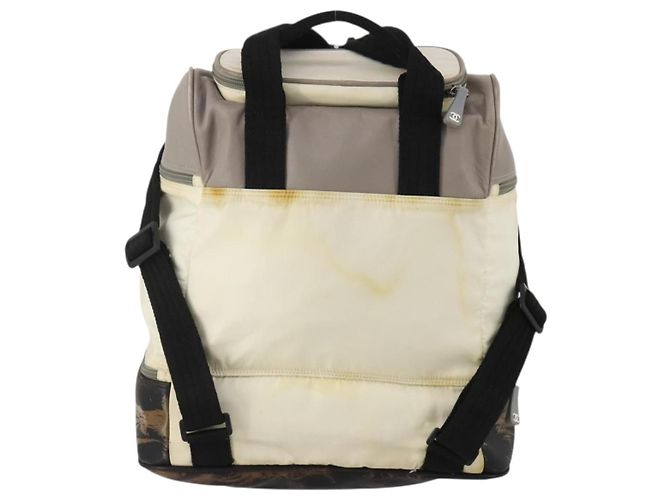 Mochila CHANEL Sports Line COCO Mark Nylon Couro Bege Silver CC Auth bs37020 Prata - vista 2