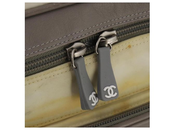 Mochila CHANEL Sports Line COCO Mark Nylon Couro Bege Silver CC Auth bs37020 Prata - vista 21