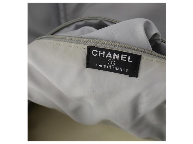 Mochila CHANEL Sports Line COCO Mark Nylon Couro Bege Silver CC Auth bs37020 Prata - vista 24