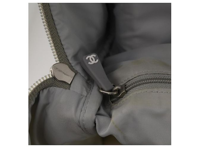 Mochila CHANEL Sports Line COCO Mark Nylon Couro Bege Silver CC Auth bs37020 Prata - vista 25