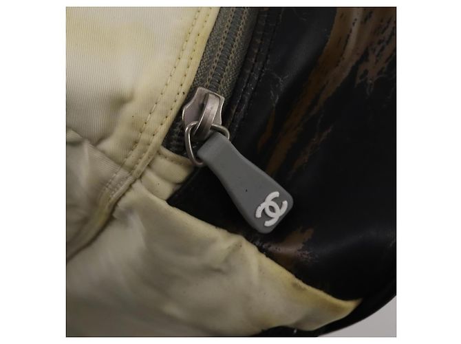Mochila CHANEL Sports Line COCO Mark Nylon Couro Bege Silver CC Auth bs37020 Prata - vista 27