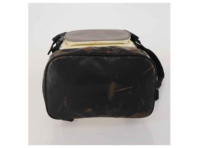 Mochila CHANEL Sports Line COCO Mark Nylon Couro Bege Silver CC Auth bs37020 Prata - vista 5