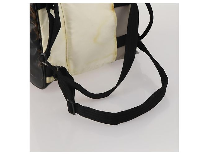Mochila CHANEL Sports Line COCO Mark Nylon Couro Bege Silver CC Auth bs37020 Prata - vista 9