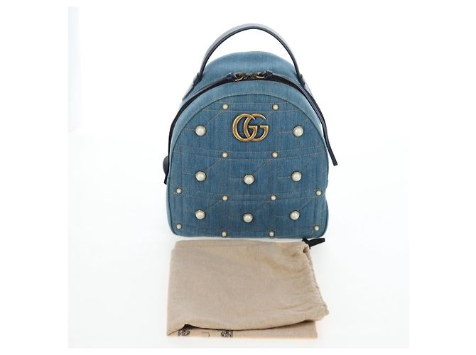 GUCCI GG Marmont Rucksack Denim Blue Gold 476671 Auth 203241M Blau Golden - Ansicht 12