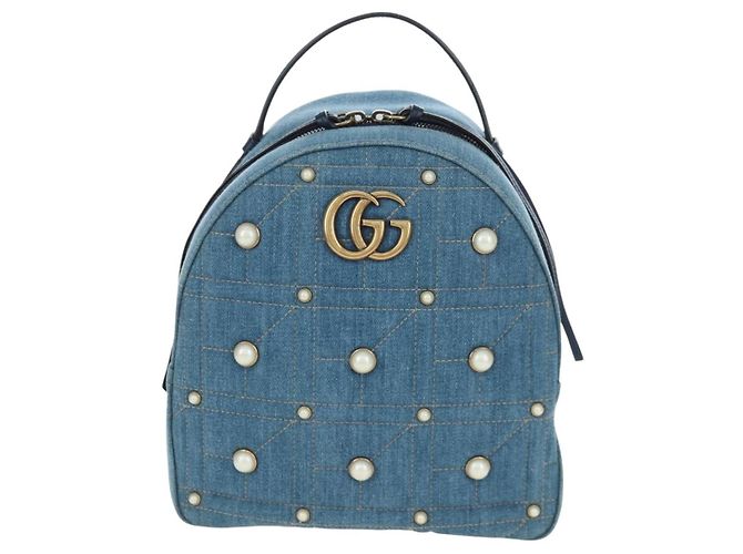 GUCCI GG Marmont Rucksack Denim Blue Gold 476671 Auth 203241M Blau Golden - Ansicht 13