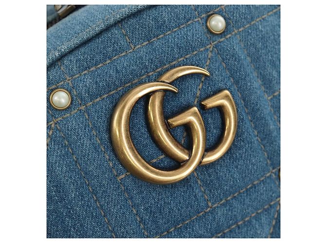 GUCCI GG Marmont Rucksack Denim Blue Gold 476671 Auth 203241M Blau Golden - Ansicht 22