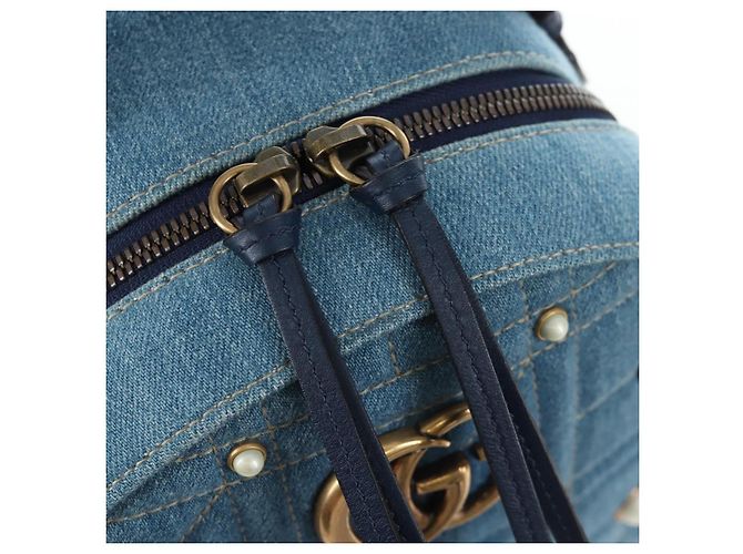GUCCI GG Marmont Rucksack Denim Blue Gold 476671 Auth 203241M Blau Golden - Ansicht 23