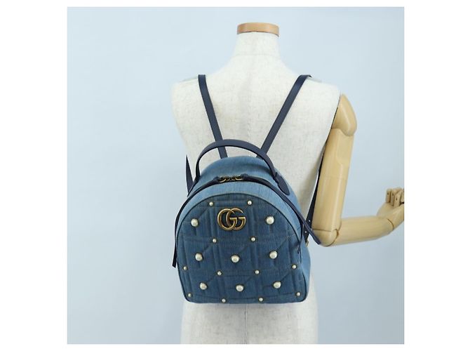 GUCCI GG Marmont Rucksack Denim Blue Gold 476671 Auth 203241M Blau Golden - Ansicht 30
