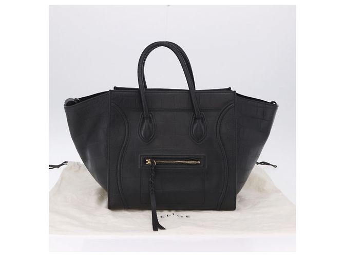 Céline Bolsa de mão CELINE Luggage Phantom Shopper em couro preto com detalhes dourados Auth 201314V - vista 12