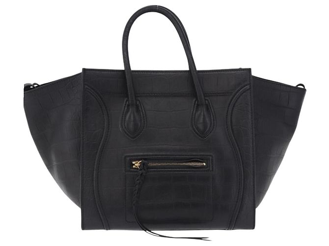 Céline Bolsa de mão CELINE Luggage Phantom Shopper em couro preto com detalhes dourados Auth 201314V - vista 13