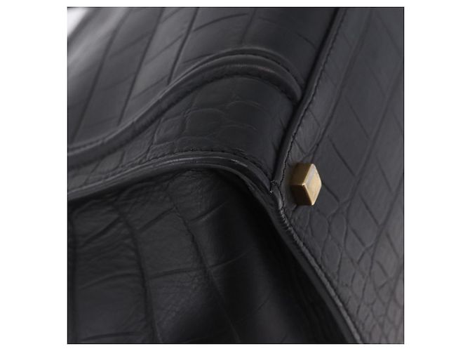 Céline Bolsa de mão CELINE Luggage Phantom Shopper em couro preto com detalhes dourados Auth 201314V - vista 16