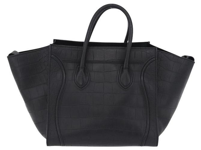 Céline Bolsa de mão CELINE Luggage Phantom Shopper em couro preto com detalhes dourados Auth 201314V - vista 2