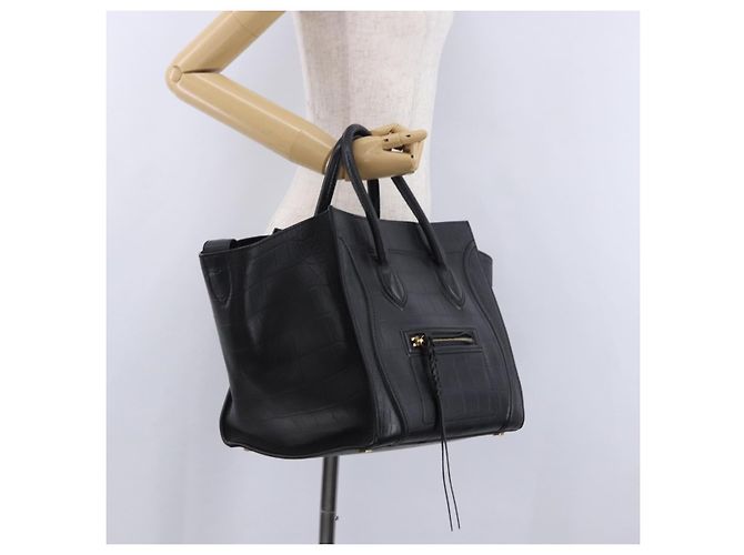 Céline Bolsa de mão CELINE Luggage Phantom Shopper em couro preto com detalhes dourados Auth 201314V - vista 22