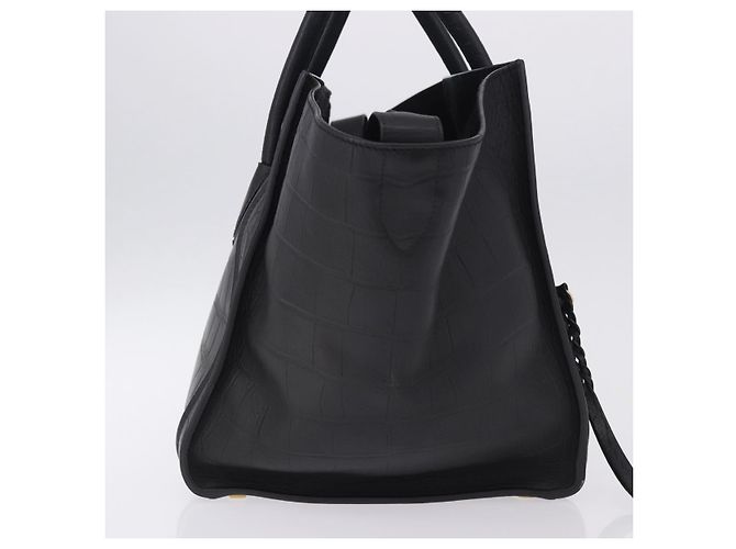 Céline Bolsa de mão CELINE Luggage Phantom Shopper em couro preto com detalhes dourados Auth 201314V - vista 4