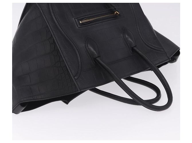 Céline Bolsa de mão CELINE Luggage Phantom Shopper em couro preto com detalhes dourados Auth 201314V - vista 6