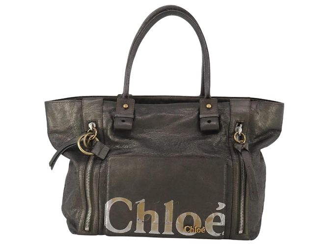 Chloé Chloe Tote Bag aus Leder Grau Goldfarben Auth BA15487 Braun - Ansicht 13