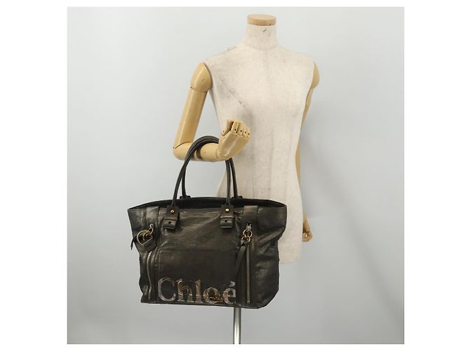 Chloé Chloe Tote Bag aus Leder Grau Goldfarben Auth BA15487 Braun - Ansicht 22
