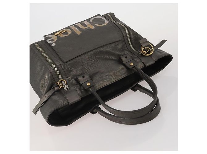 Chloé Chloe Tote Bag aus Leder Grau Goldfarben Auth BA15487 Braun - Ansicht 6