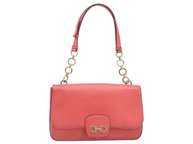 Borsa a tracolla Salvatore Ferragamo Gancini Chain in pelle Pink Gold Auth 204648A Rosa - vista 13