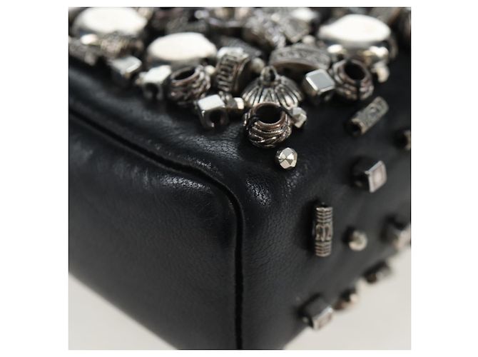 CHANEL Pochette épaule à chaîne en agneau noir argenté CC Auth 200770SAM - vue 15