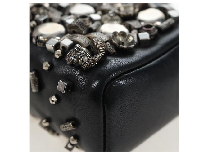 CHANEL Pochette épaule à chaîne en agneau noir argenté CC Auth 200770SAM - vue 16