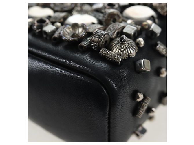 CHANEL Pochette épaule à chaîne en agneau noir argenté CC Auth 200770SAM - vue 17