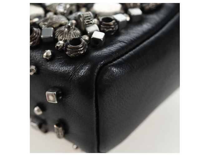 CHANEL Pochette épaule à chaîne en agneau noir argenté CC Auth 200770SAM - vue 18