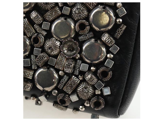 CHANEL Pochette épaule à chaîne en agneau noir argenté CC Auth 200770SAM - vue 19