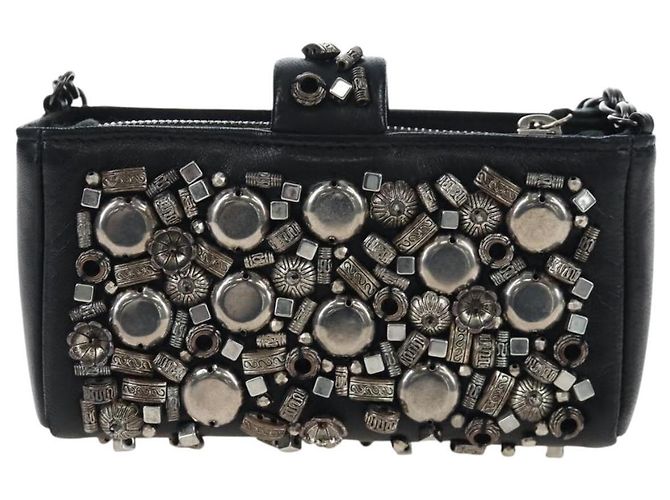 CHANEL Pochette épaule à chaîne en agneau noir argenté CC Auth 200770SAM - vue 2