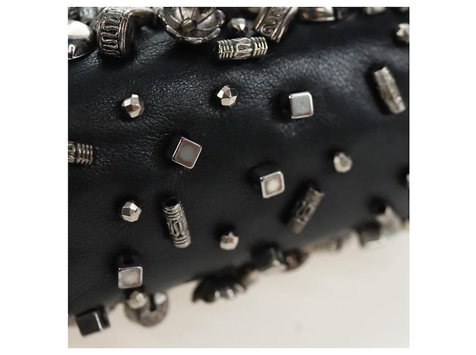 CHANEL Pochette épaule à chaîne en agneau noir argenté CC Auth 200770SAM - vue 21