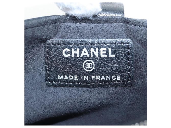 CHANEL Pochette épaule à chaîne en agneau noir argenté CC Auth 200770SAM - vue 24