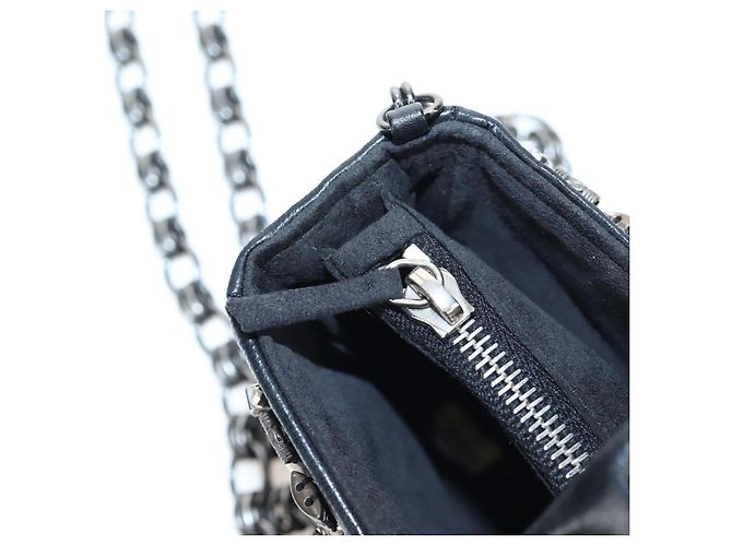 CHANEL Pochette épaule à chaîne en agneau noir argenté CC Auth 200770SAM - vue 28