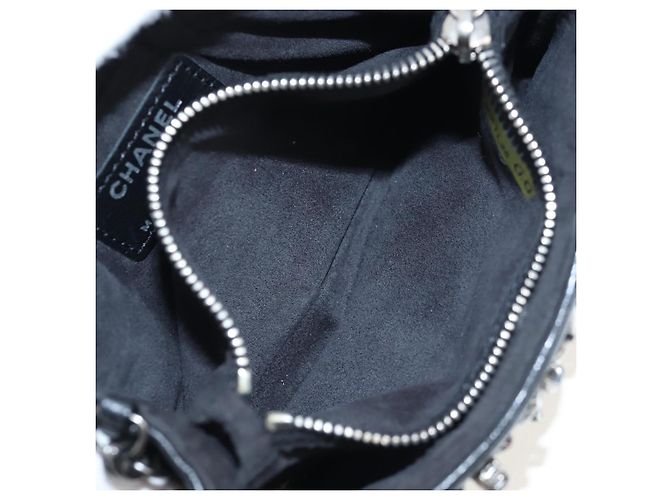 CHANEL Pochette épaule à chaîne en agneau noir argenté CC Auth 200770SAM - vue 29