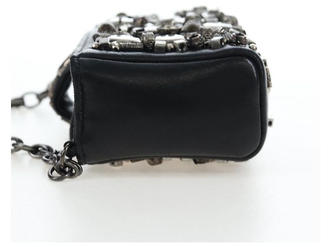 CHANEL Pochette épaule à chaîne en agneau noir argenté CC Auth 200770SAM - vue 3