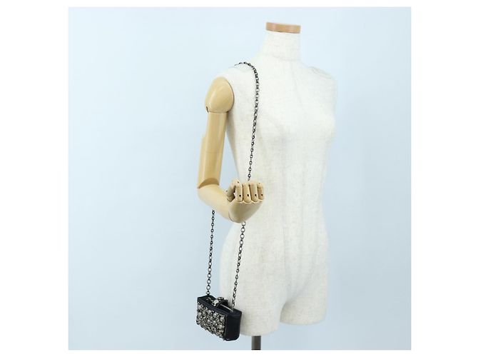 CHANEL Pochette épaule à chaîne en agneau noir argenté CC Auth 200770SAM - vue 30