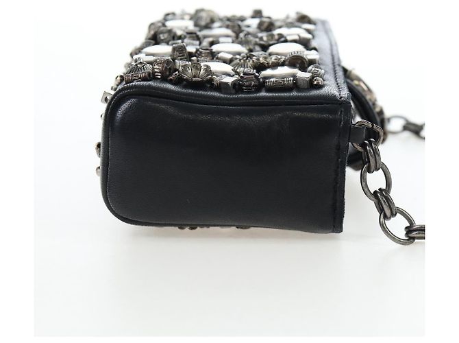 CHANEL Pochette épaule à chaîne en agneau noir argenté CC Auth 200770SAM - vue 4