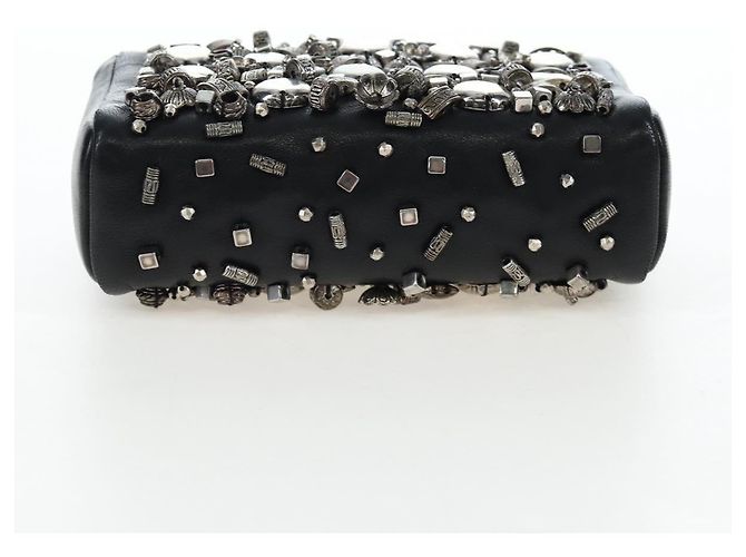 CHANEL Pochette épaule à chaîne en agneau noir argenté CC Auth 200770SAM - vue 5