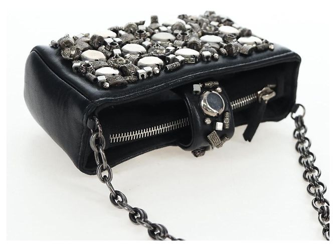 CHANEL Pochette épaule à chaîne en agneau noir argenté CC Auth 200770SAM - vue 6