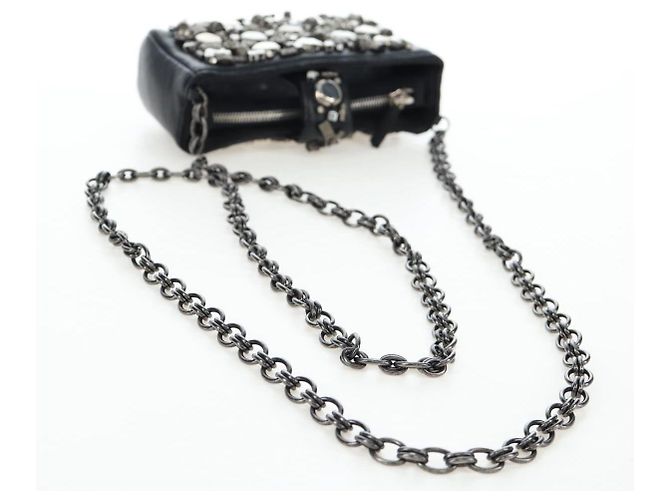 CHANEL Pochette épaule à chaîne en agneau noir argenté CC Auth 200770SAM - vue 7