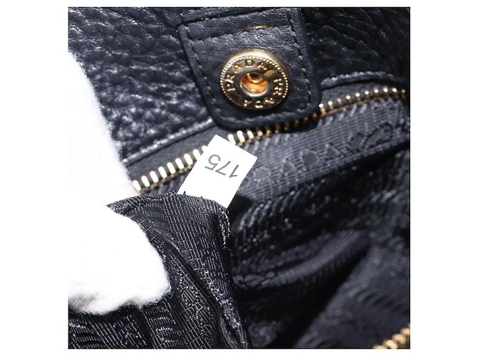 PRADA Vitellolux Hand Bag Leather Black Gold Auth 204100V Golden - view 10