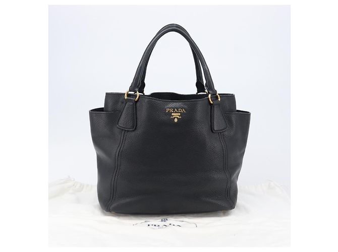 PRADA Vitellolux Hand Bag Leather Black Gold Auth 204100V Golden - view 12