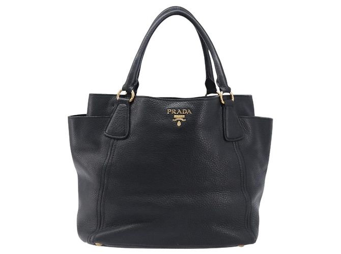 PRADA Vitellolux Hand Bag Leather Black Gold Auth 204100V Golden - view 13